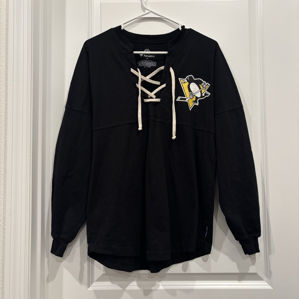 NHL Fanatics Pittsburgh Penguins Women's XS Lace-Up Spirit Jersey Long Sleeve